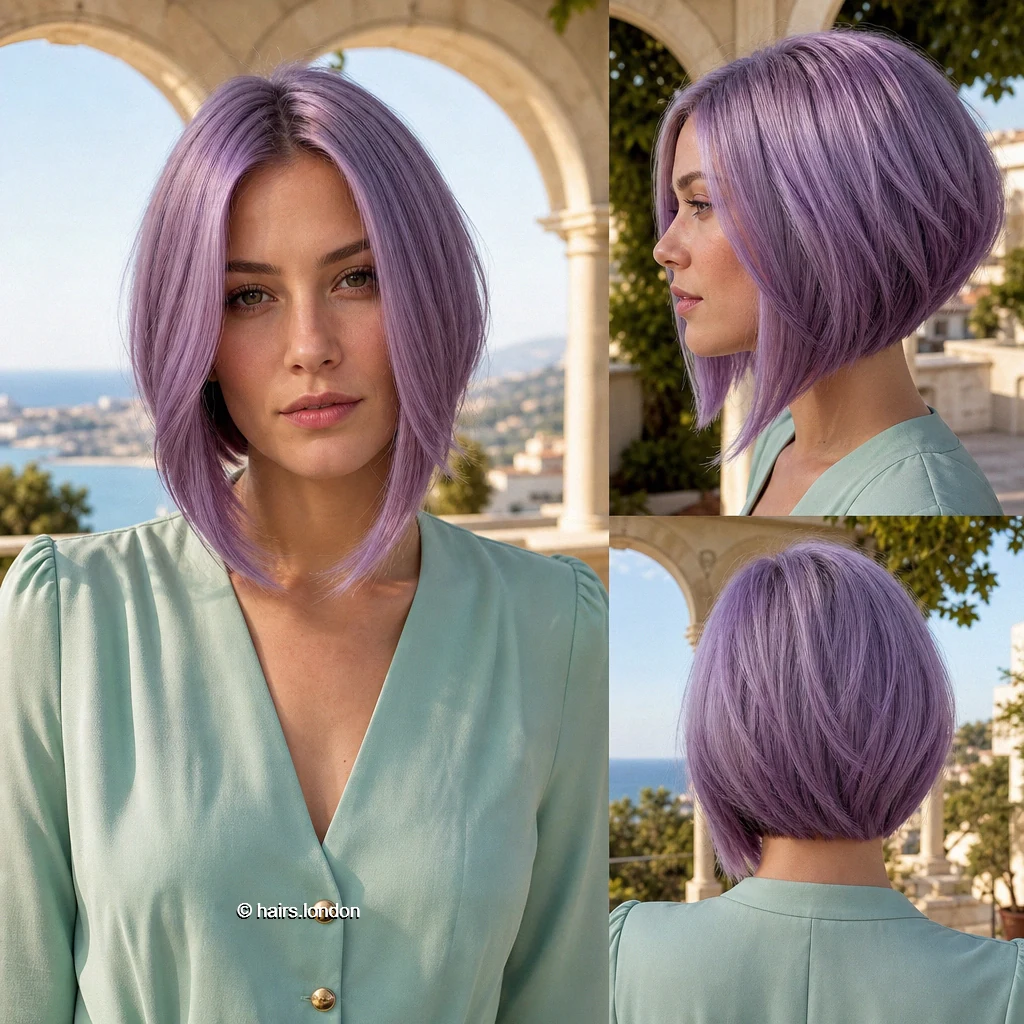 19 Colorful Bob Haircuts, From Pastel Blunt Cuts to Vivid Layered Shapes Lavender Angled Bob