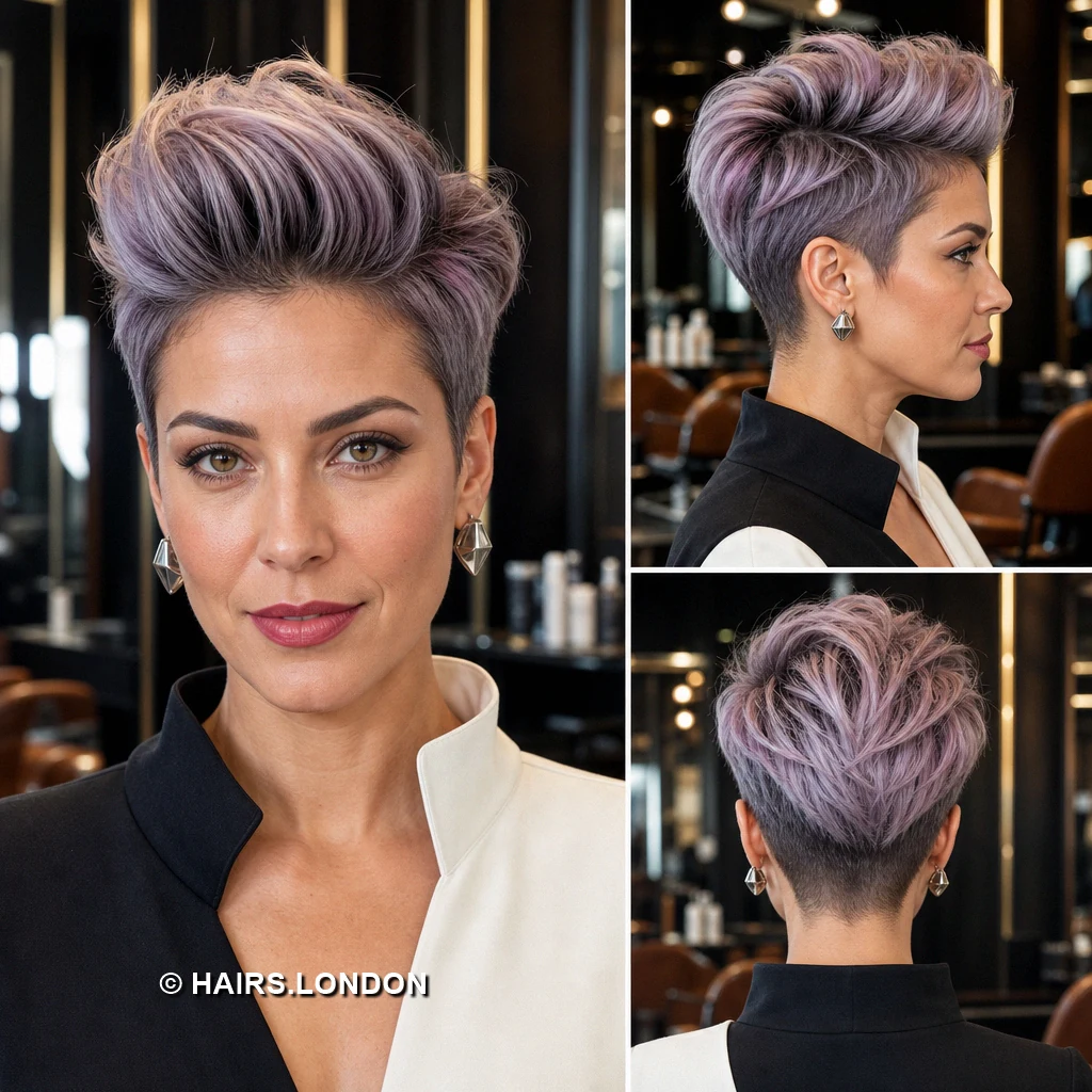 19 Pastel Pixie Haircuts With Texture, Shape, and Soft Color Lavender Diagonal Fringe