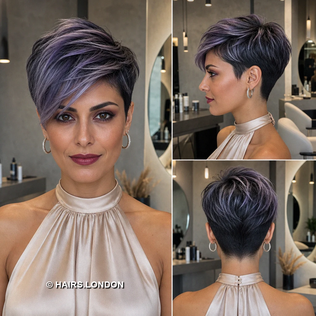 Purple Pixie Haircuts: 12 Ways to Wear a Tapered Crop Lavender Diagonal Pixie