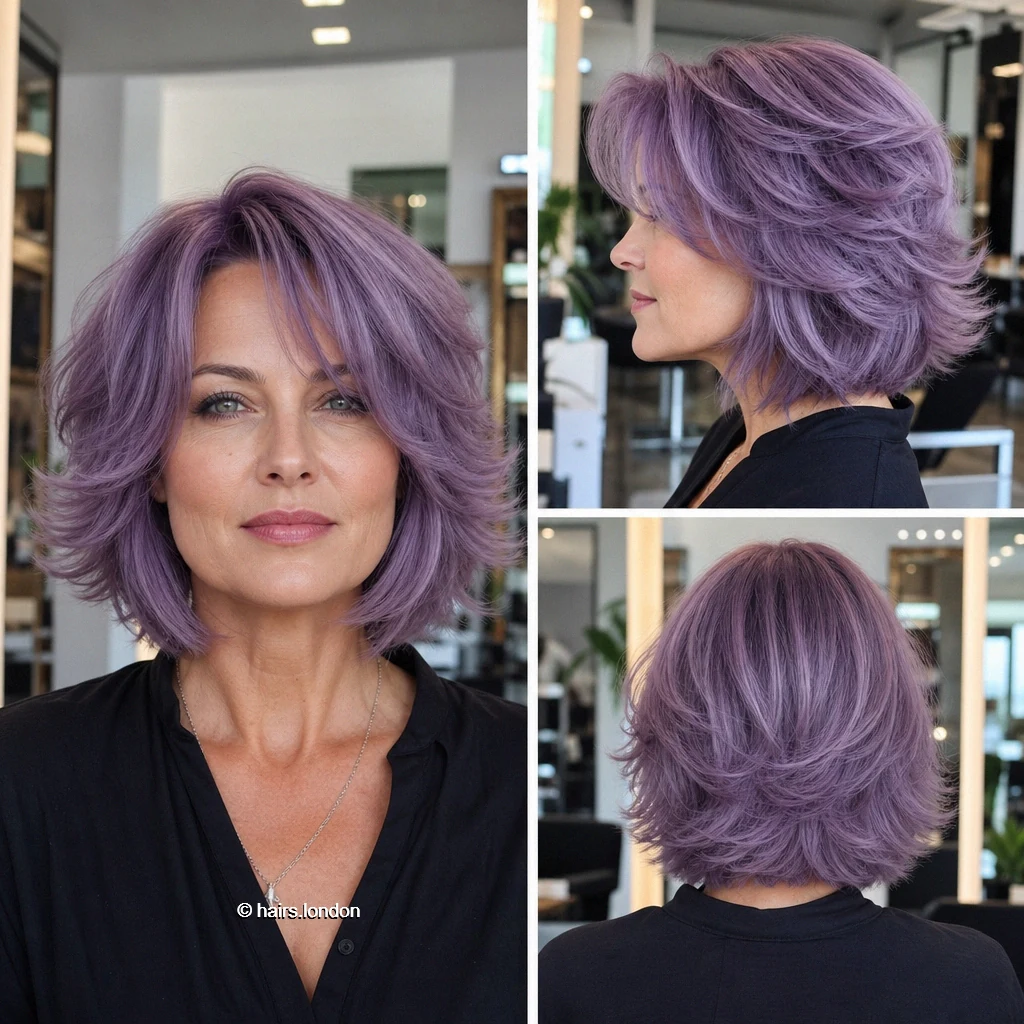20 Colorful Bob Haircuts, From Rounded Shapes to Airy Layers Lavender Feathered Bob