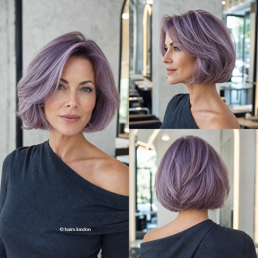 20 Colorful Bob Haircuts, From Sleek Curves to Shaggy Layers Lavender Rounded Bob