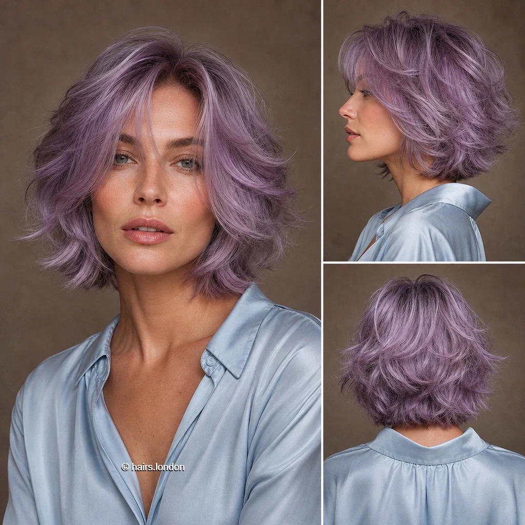 20 Colorful Bob Haircuts, From Sleek Curves to Shaggy Layers Lavender Shaggy Bob
