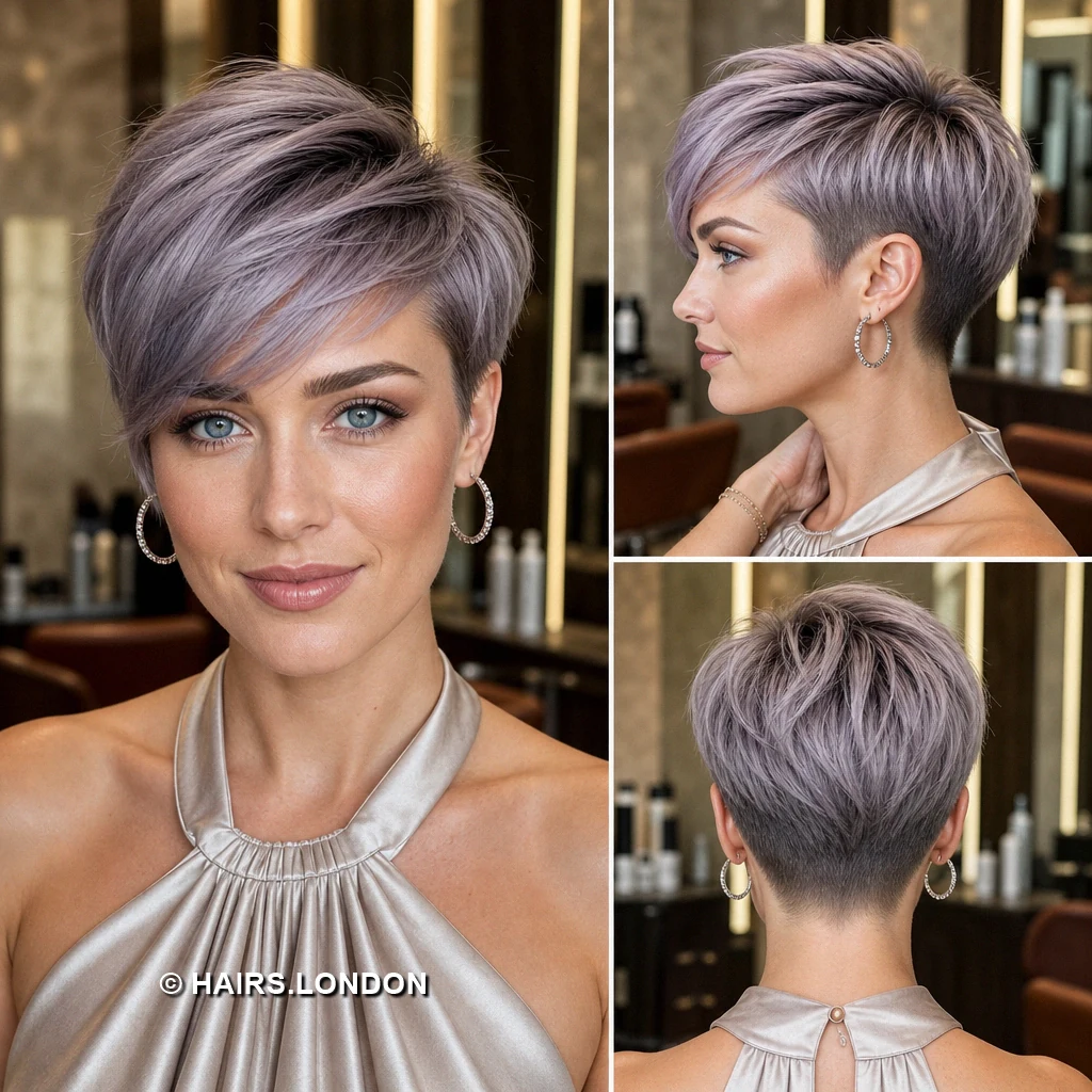 12 Lavender Pixie Haircuts with Swept Fringes and Textured Crowns Lavender Side Sweep