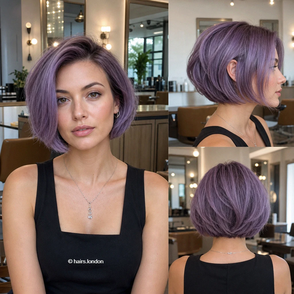 20 Colorful Bob Haircuts, From Rounded Shapes to Airy Layers Lavender Sweeping Bob