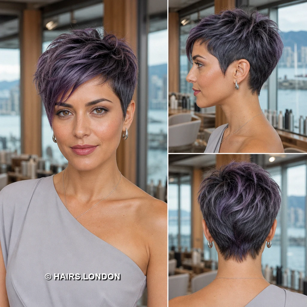 Purple Pixie Haircuts: 12 Ways to Wear a Tapered Crop Lavender Wispy Pixie