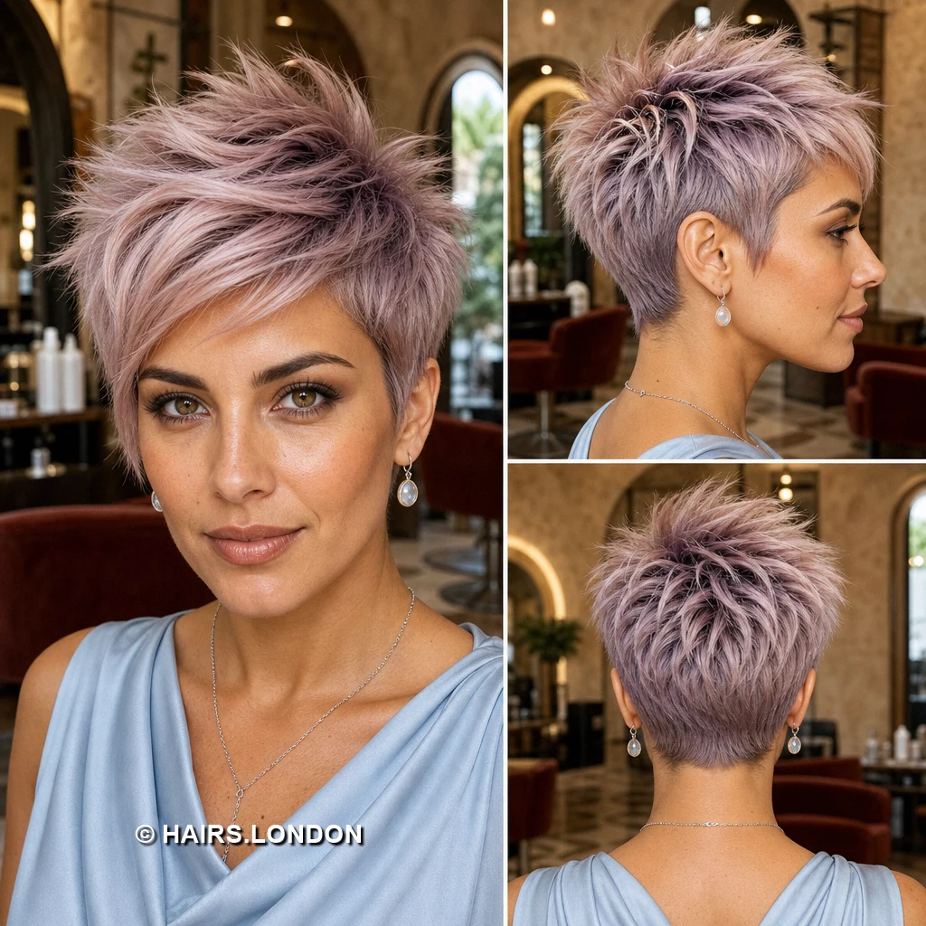 13 Lavender Pixie Haircuts With Swept Fringes, Lifted Crowns, and Soft Tapers Lilac Asymmetric Sweep