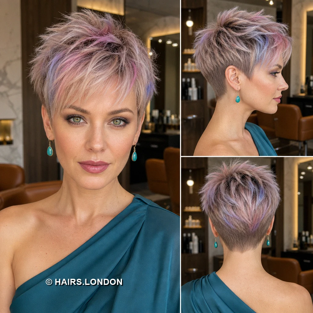 13 Lavender Pixie Haircuts With Swept Fringes, Lifted Crowns, and Soft Tapers Lilac Curved Quiff