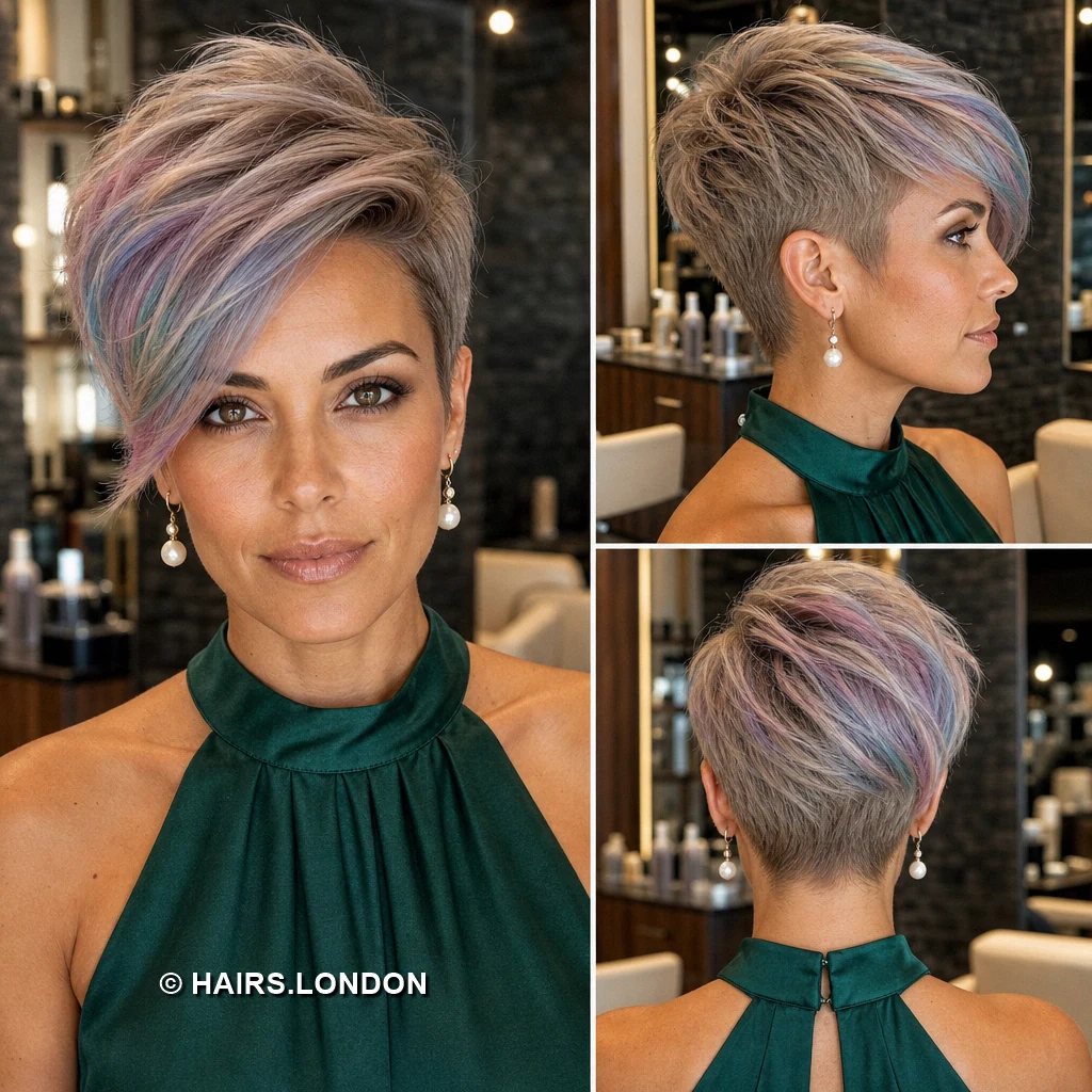 12 Pastel Pixie Cuts with Swept Fringes, Textured Crowns, and Tapered Napes Lilac Elevated Pixie