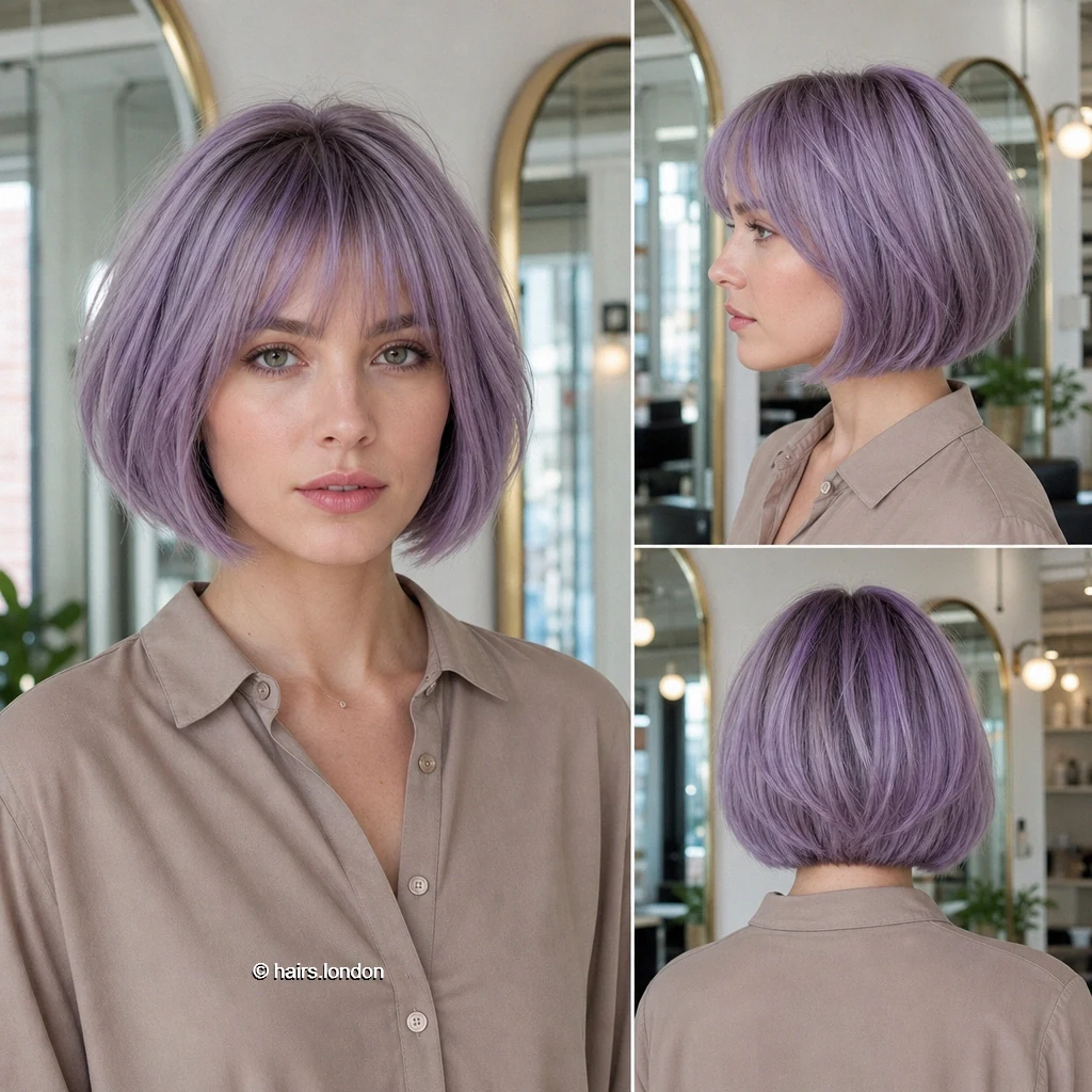 20 Colorful Bob Haircuts, From Sleek Curves to Shaggy Layers Lilac Fringe Bob