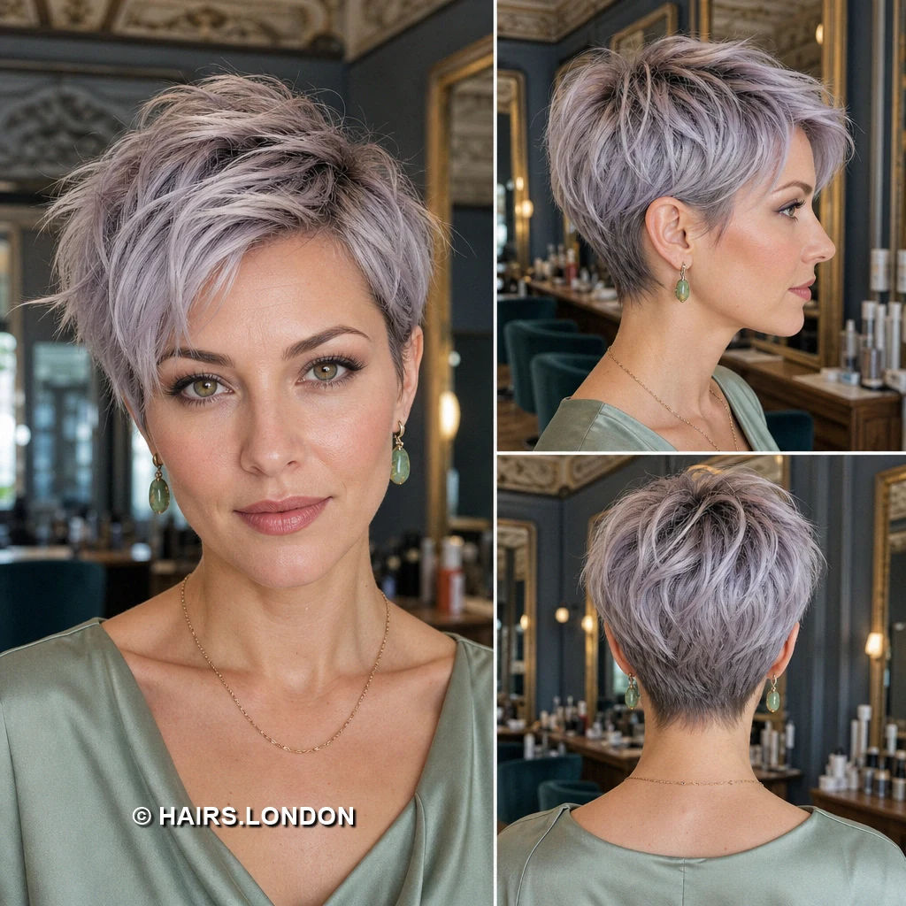 13 Lavender Pixie Haircuts With Swept Fringes, Lifted Crowns, and Soft Tapers Lilac Raised Quiff