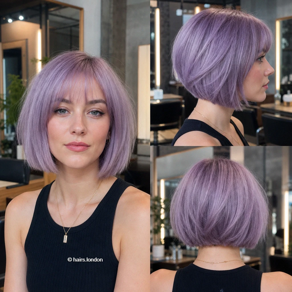 20 Colorful Bob Haircuts, From Rounded Shapes to Airy Layers Lilac Rounded Bob