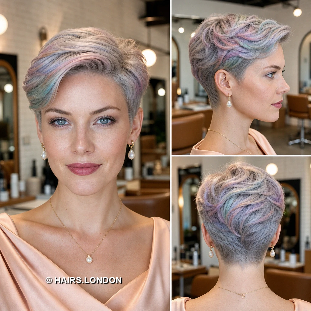 15 Pastel Pixie Haircuts with Tapered Napes and Textured Crowns Lilac Sidepart Pixie