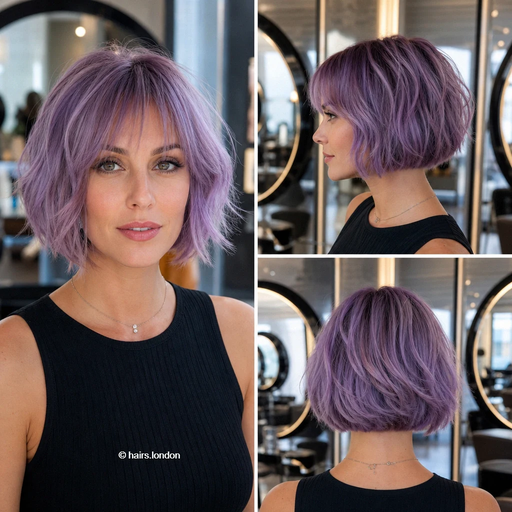 20 Colorful Bob Haircuts, From Rounded Shapes to Airy Layers Lilac Textured Bob