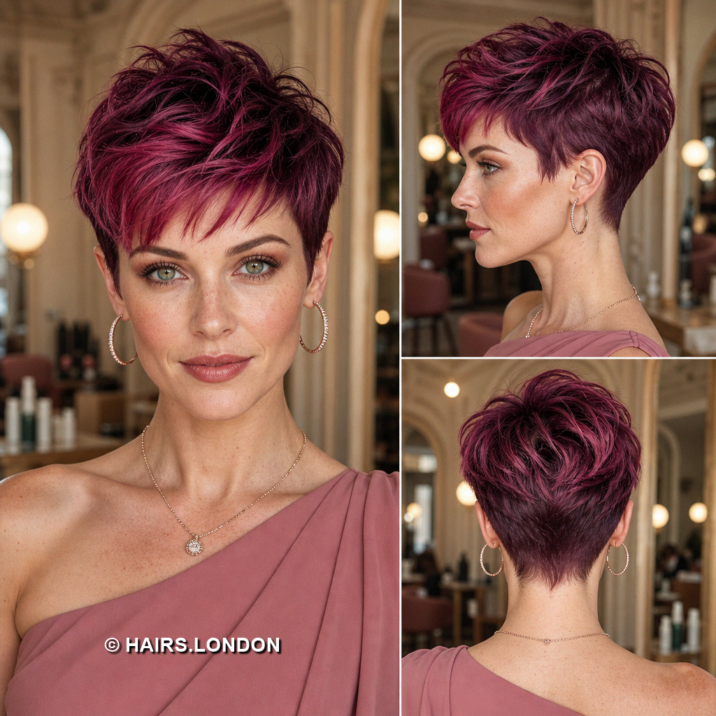 19 Burgundy Pixie Haircuts with Cherry Ribbons, Curls, and Quiffs Magenta Curly Pixie