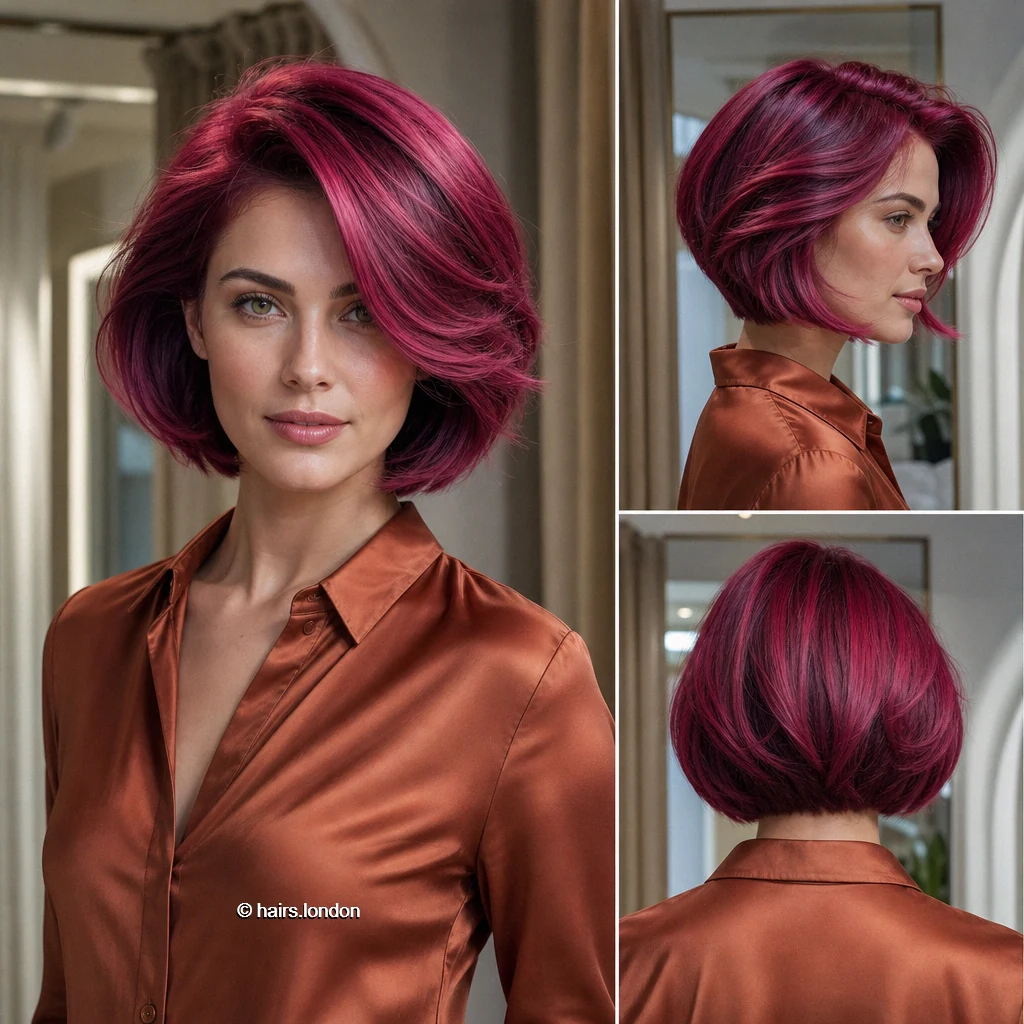 20 Colorful Bob Haircuts: Shapes, Layers and Styling Ideas Magenta Curved Bob