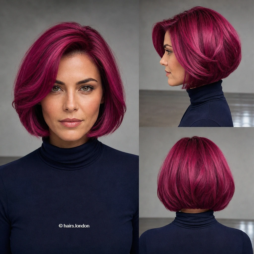 20 Colorful Bob Haircuts, From Sleek Curves to Shaggy Layers Magenta Curved Bob
