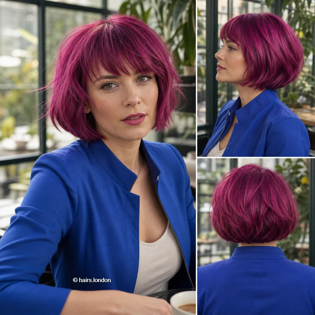 20 Colorful Bob Haircuts, From Textured Crops to Sleek Angled Shapes Magenta Fringed Bob