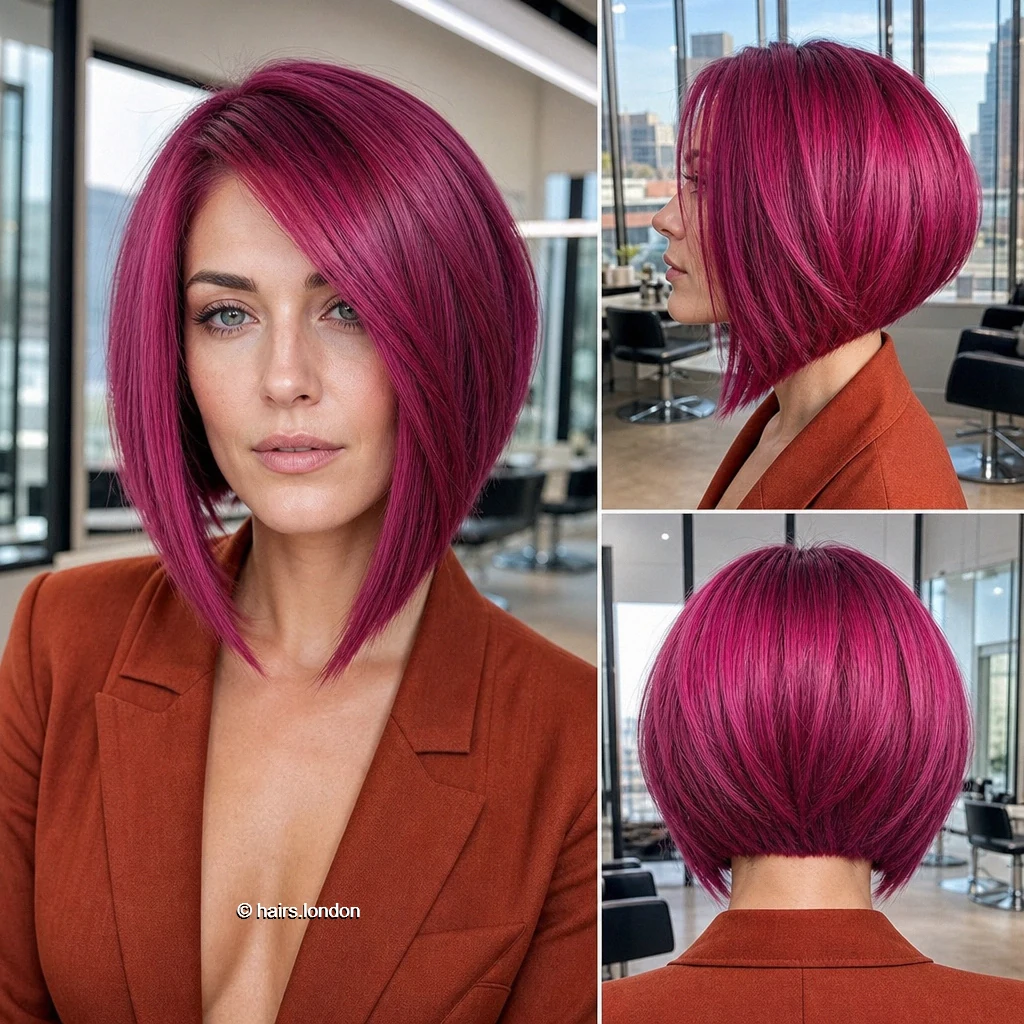 17 Bob Haircut Ideas, From Smooth Rounded Shapes to Textured Short Cuts Magenta Pointed Bob