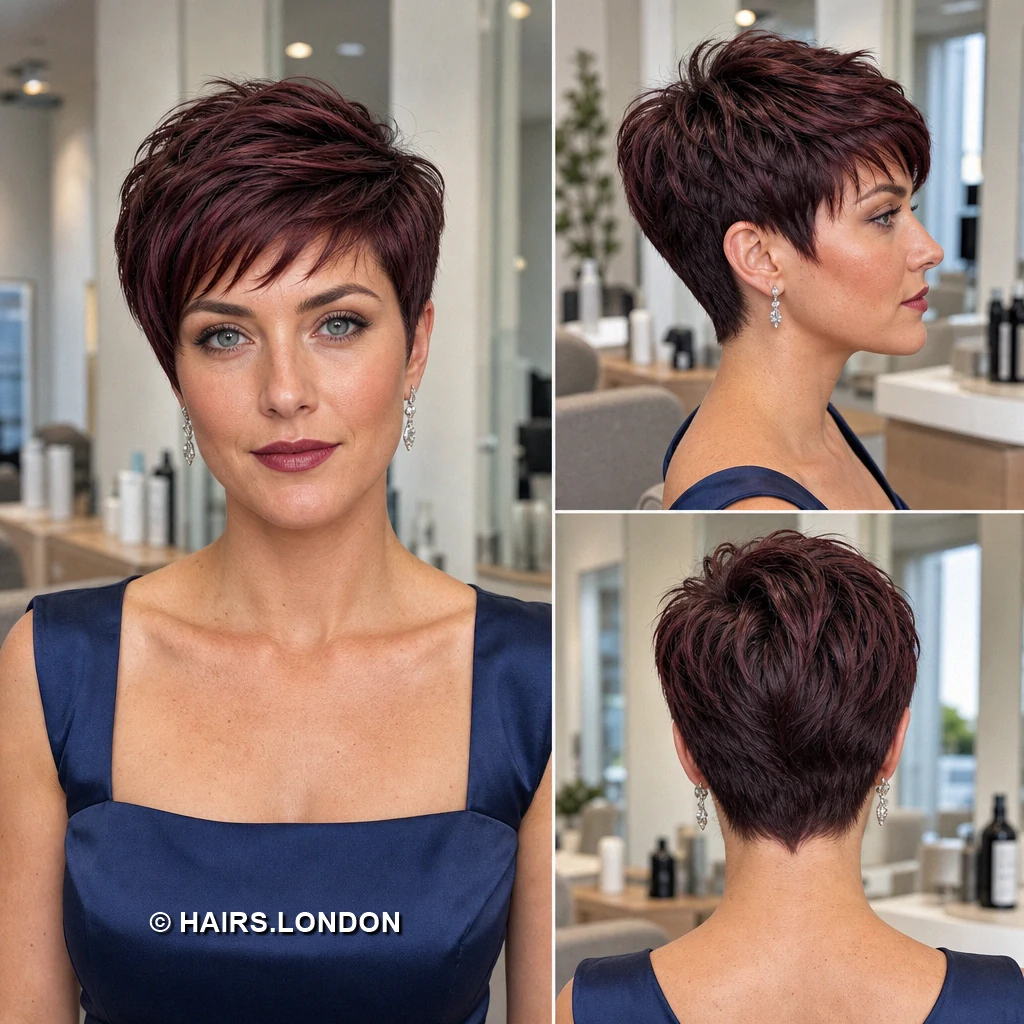 15 Burgundy Pixie Cuts with Texture, Curls, and Sweeping Fringes Mahogany Draped Waves