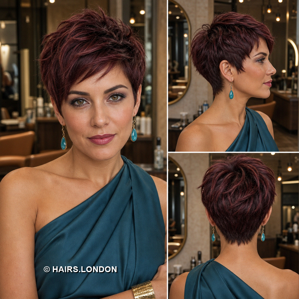19 Burgundy Pixie Haircuts with Cherry Ribbons, Curls, and Quiffs Mahogany Piecey Pixie