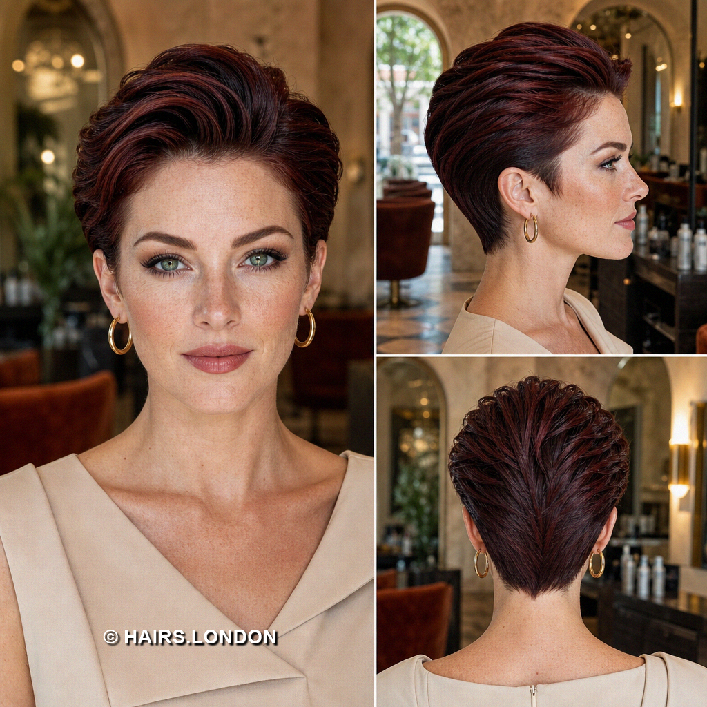 19 Burgundy Pixie Haircuts with Cherry Ribbons, Curls, and Quiffs Mahogany Quiff Pixie