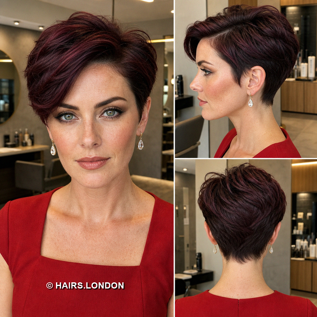 19 Burgundy Pixie Haircuts with Cherry Ribbons, Curls, and Quiffs Mahogany Swept Pixie