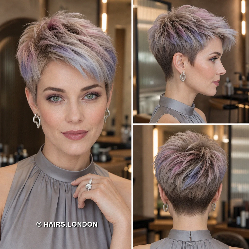 17 Pastel Pixie Haircuts with Soft Color and Textured Shape Mauve Tousled Crop
