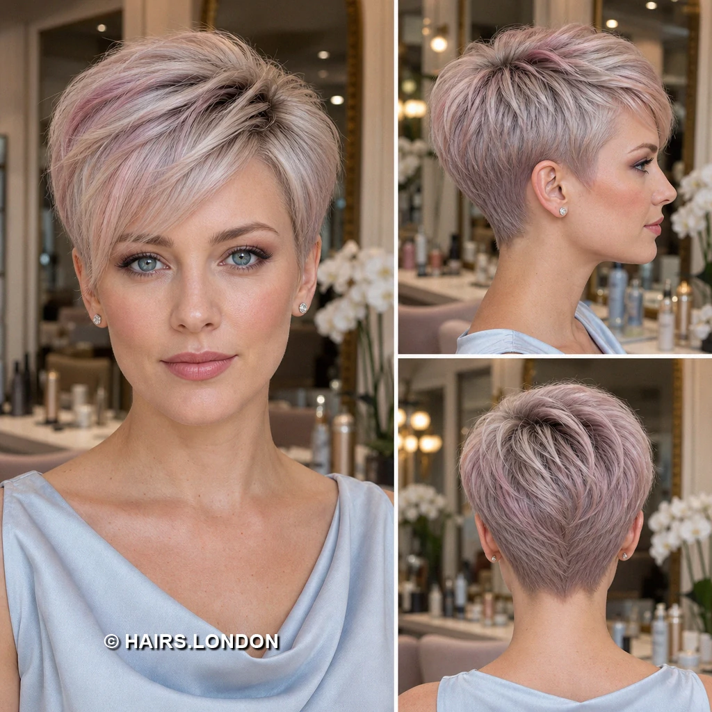 11 Pastel Pixie Haircuts with Sweeping Fringes and Tapered Napes Mauve Wavy Pixie