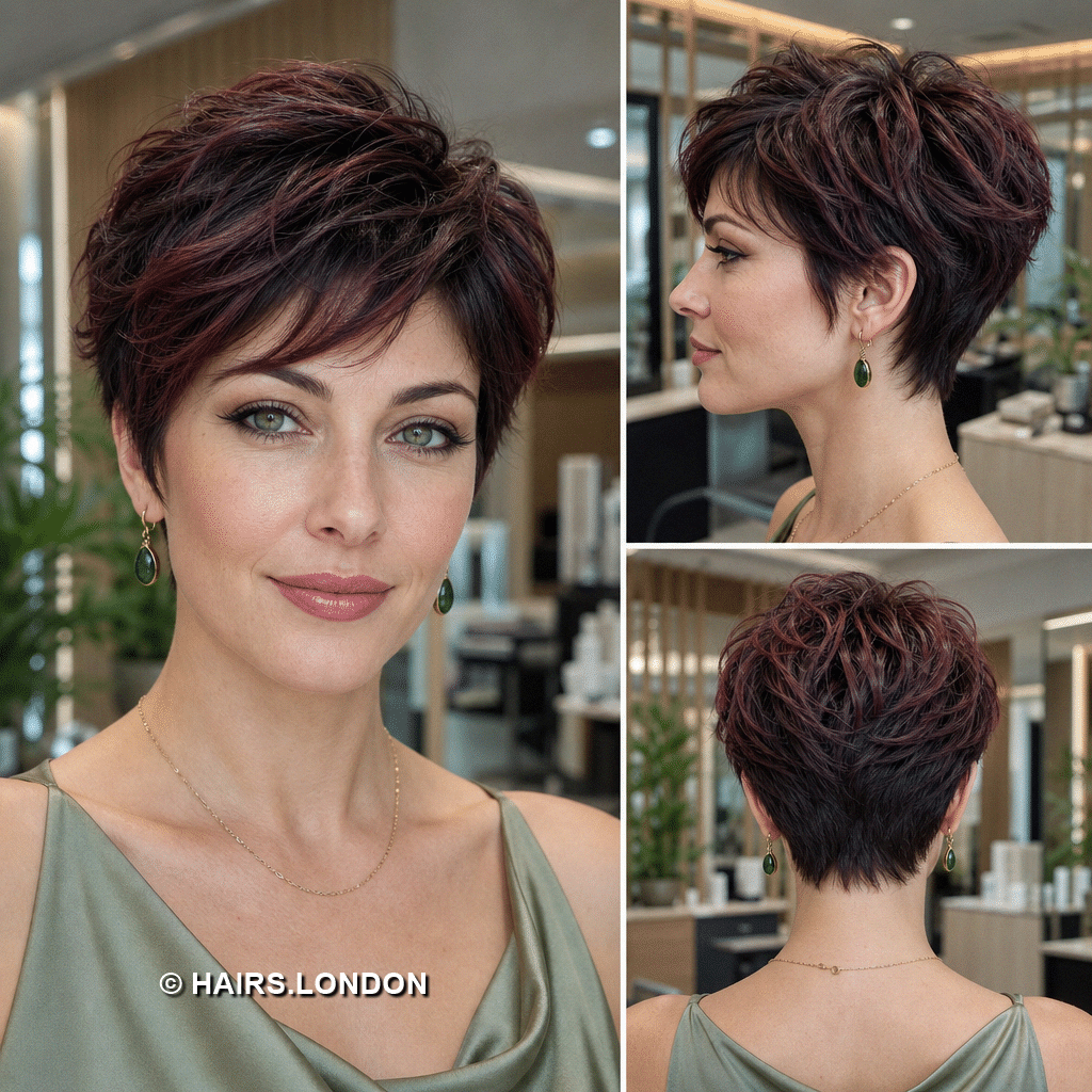 19 Burgundy Pixie Haircuts with Rich Color and Modern Texture merlot tousled pixie