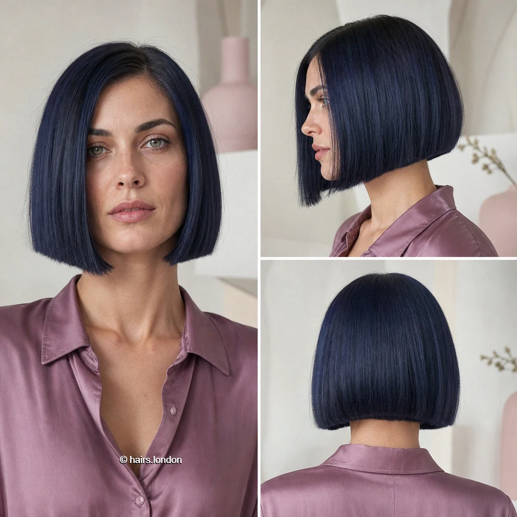 20 Short Bob Haircuts in Blue and Green: From Blunt to Layered Midnight Aline Bob