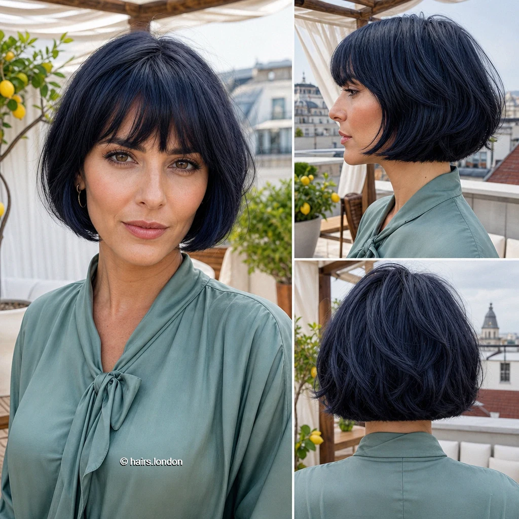 20 Blue and Green Bob Haircuts, From Smooth Lines to Soft Layers Midnight Bangs Bob
