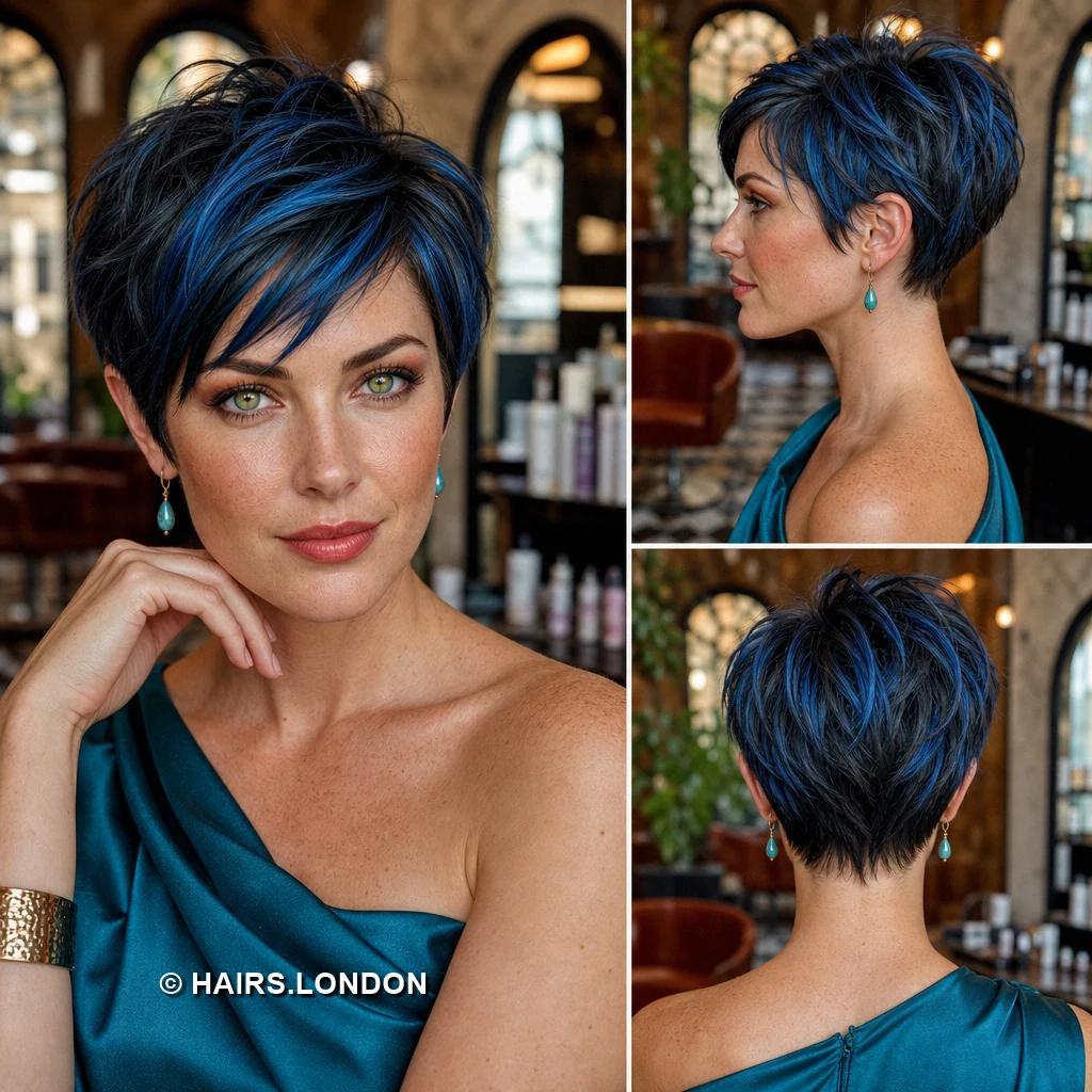17 Blue Pixie Haircuts with Cobalt, Teal, Sapphire and Silver Color Midnight Blue Pixie