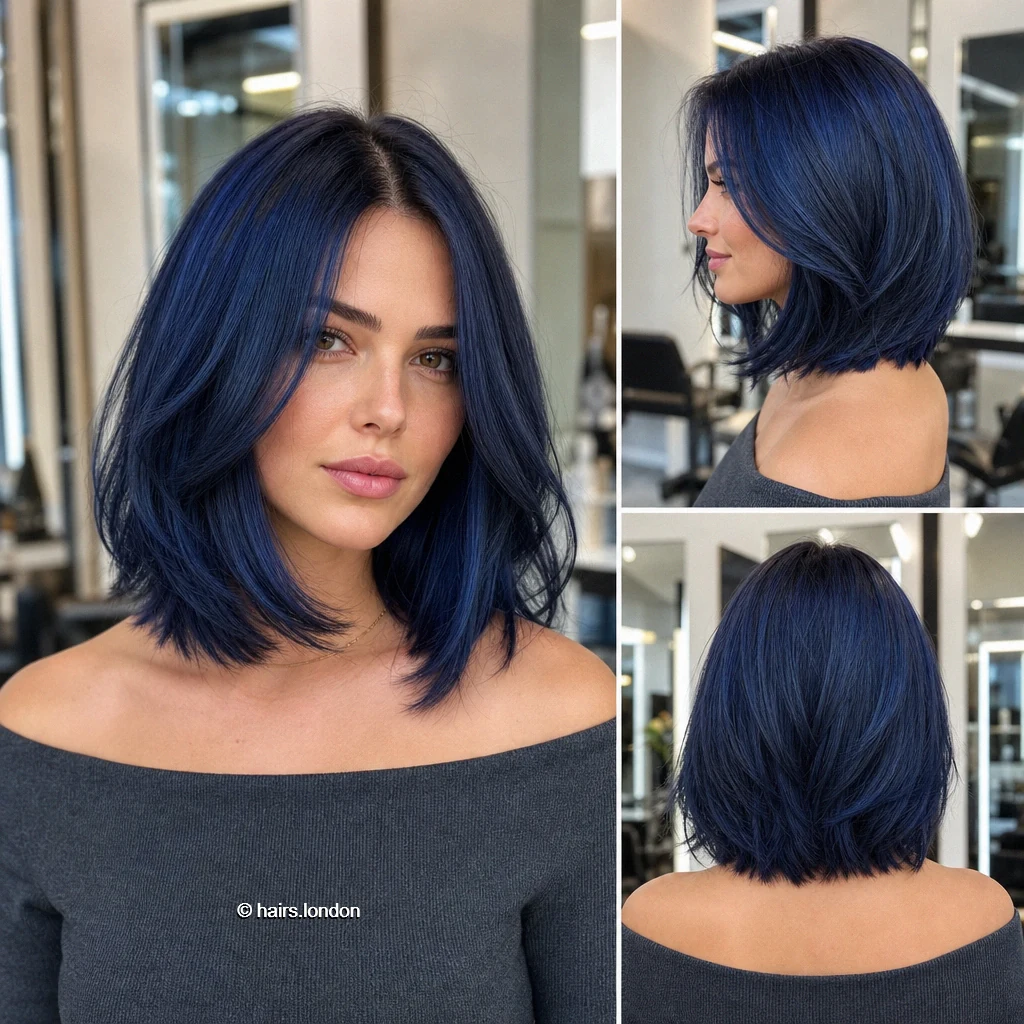 20 Blue and Green Bob Haircuts, From Soft Layers to Sculpted Shapes Midnight Flowing Bob