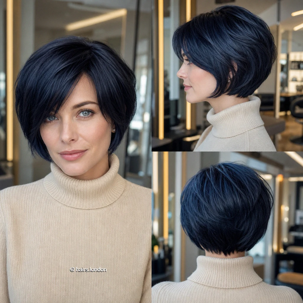 20 Blue and Green Bob Haircuts, From Sleek to Textured Midnightblue Rounded Bob
