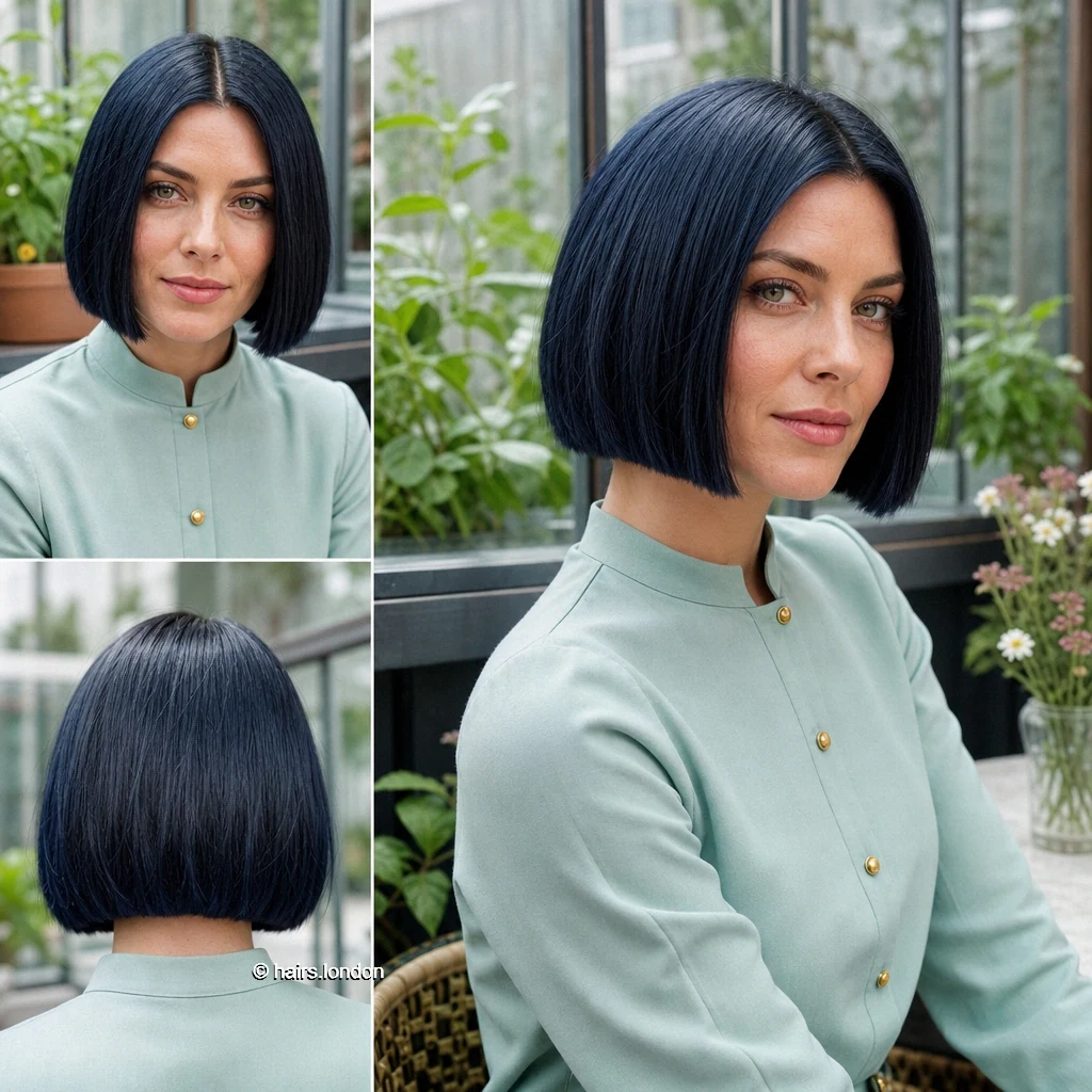 20 Bob Haircuts in Dark and Vivid Colors, From Rounded to Shaggy Midnightblue Sleek Bob
