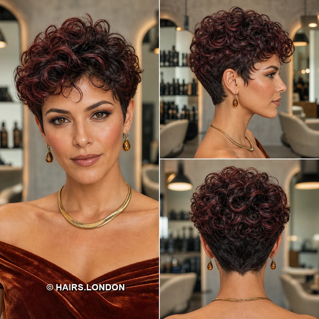 15 Burgundy Pixie Cuts with Texture, Curls, and Sweeping Fringes Mulberry Curved Crest