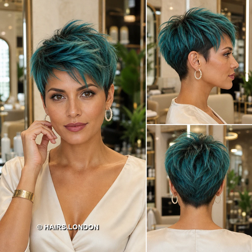 20 Teal Pixie Haircuts, from Spiky Crops to Swept Styles Multicolor Sweeping Pixie
