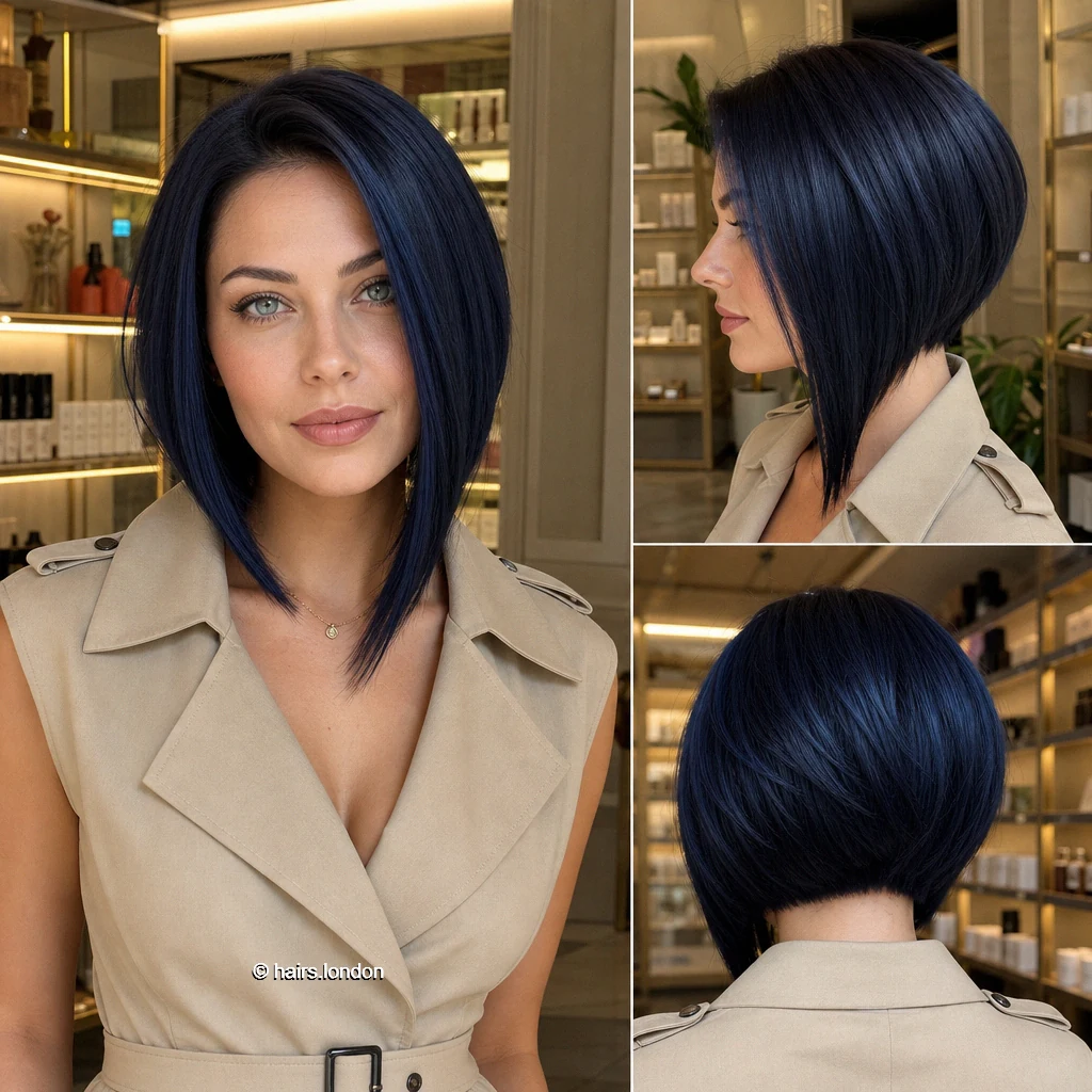 20 Blue and Green Bob Haircuts, From Soft Layers to Sculpted Shapes Navy Angled Bob
