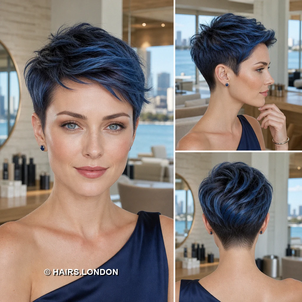 19 Blue Pixie Haircuts with Texture, Swept Fringes, and Teal Details Navy Choppy Pixie