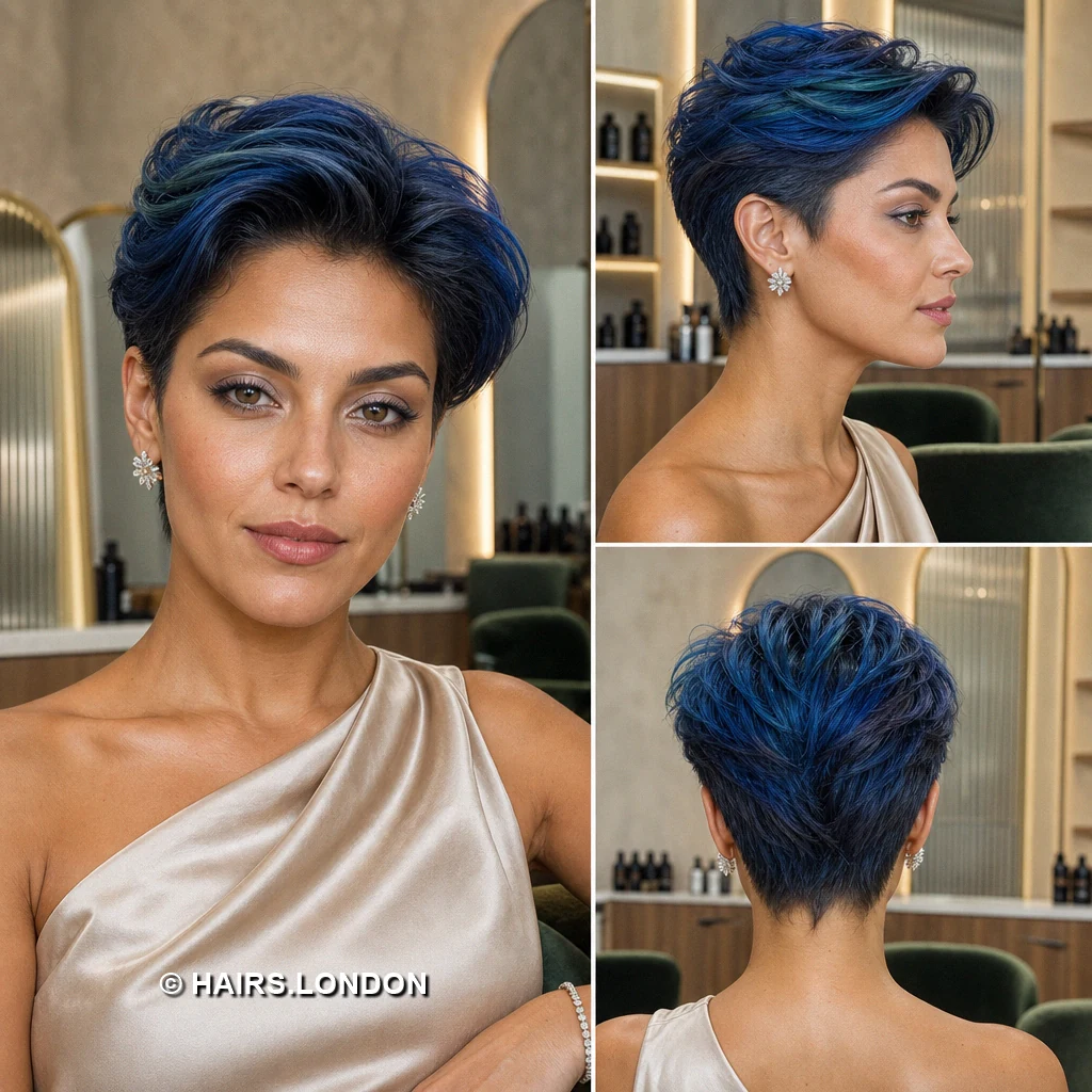 19 Blue Pixie Haircuts with Texture, Swept Fringes, and Teal Details Navy Compact Pixie