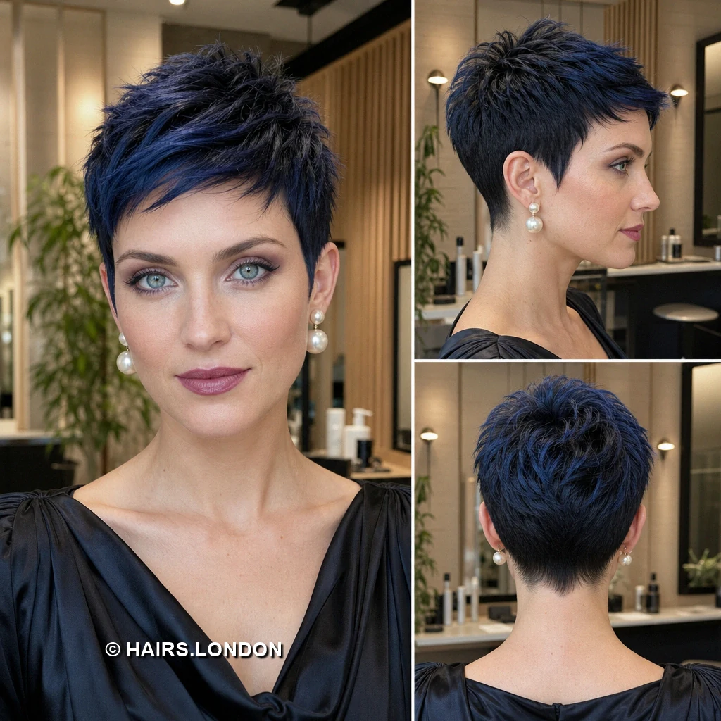 17 Blue Pixie Haircuts with Cobalt, Teal, Sapphire and Silver Color Navy Cropped Pixie