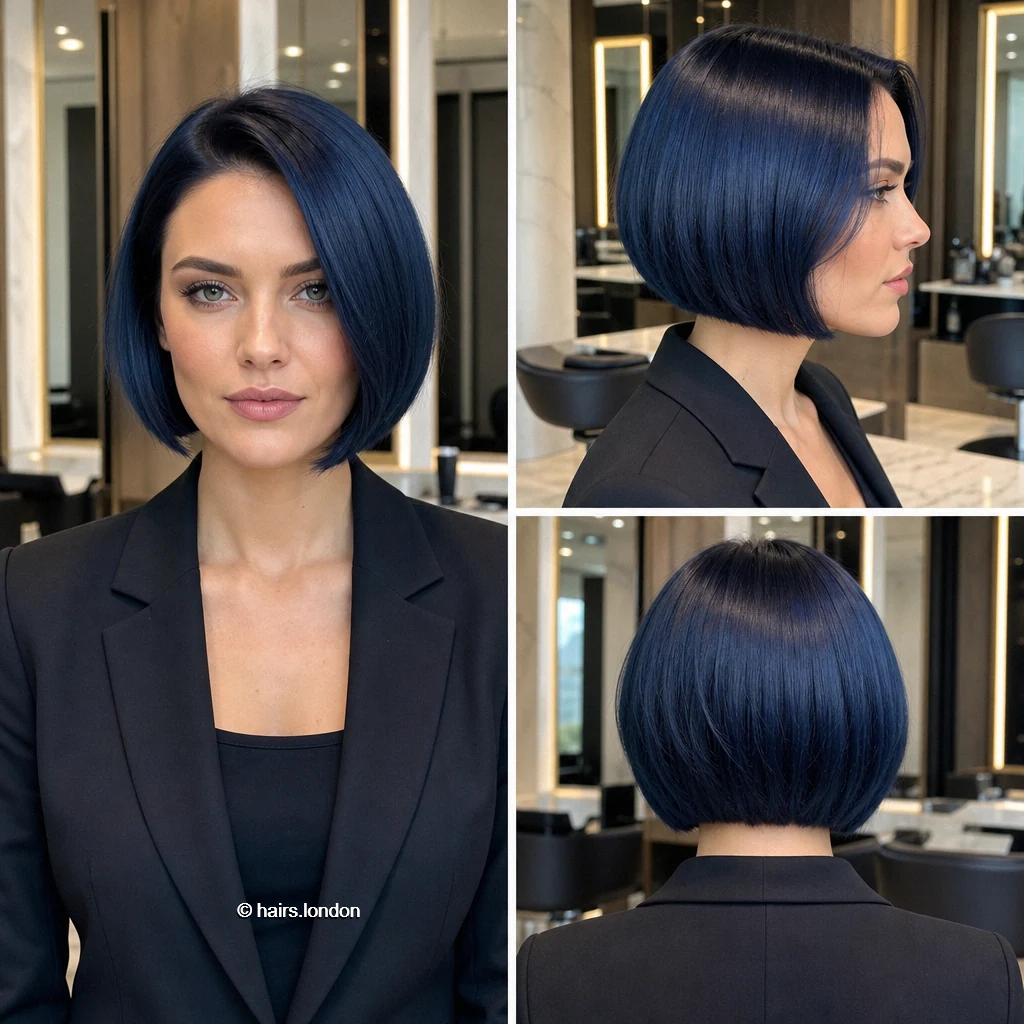 20 Blue and Green Bob Haircuts, From Sleek to Textured Navy Curved Bob