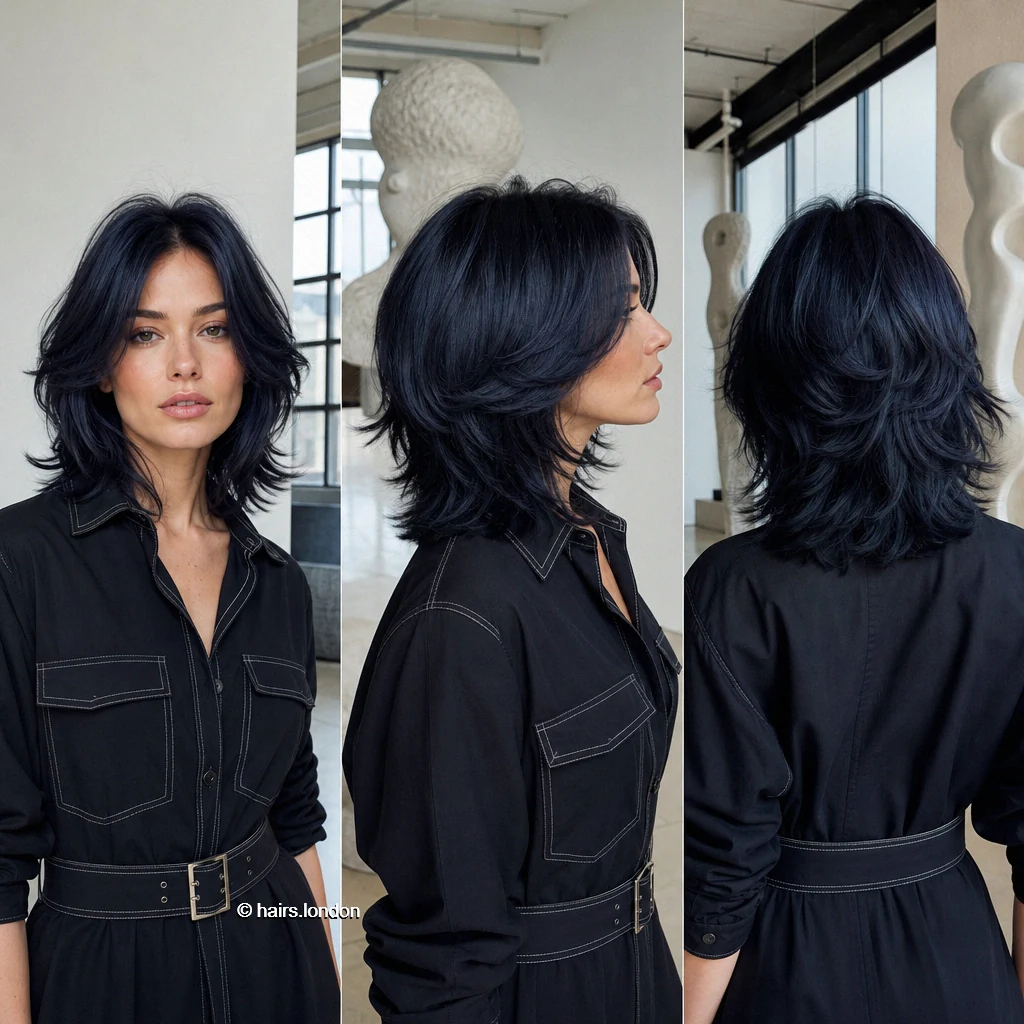 20 Bob Haircuts in Dark and Vivid Colors, From Rounded to Shaggy Navy Feathered Lob