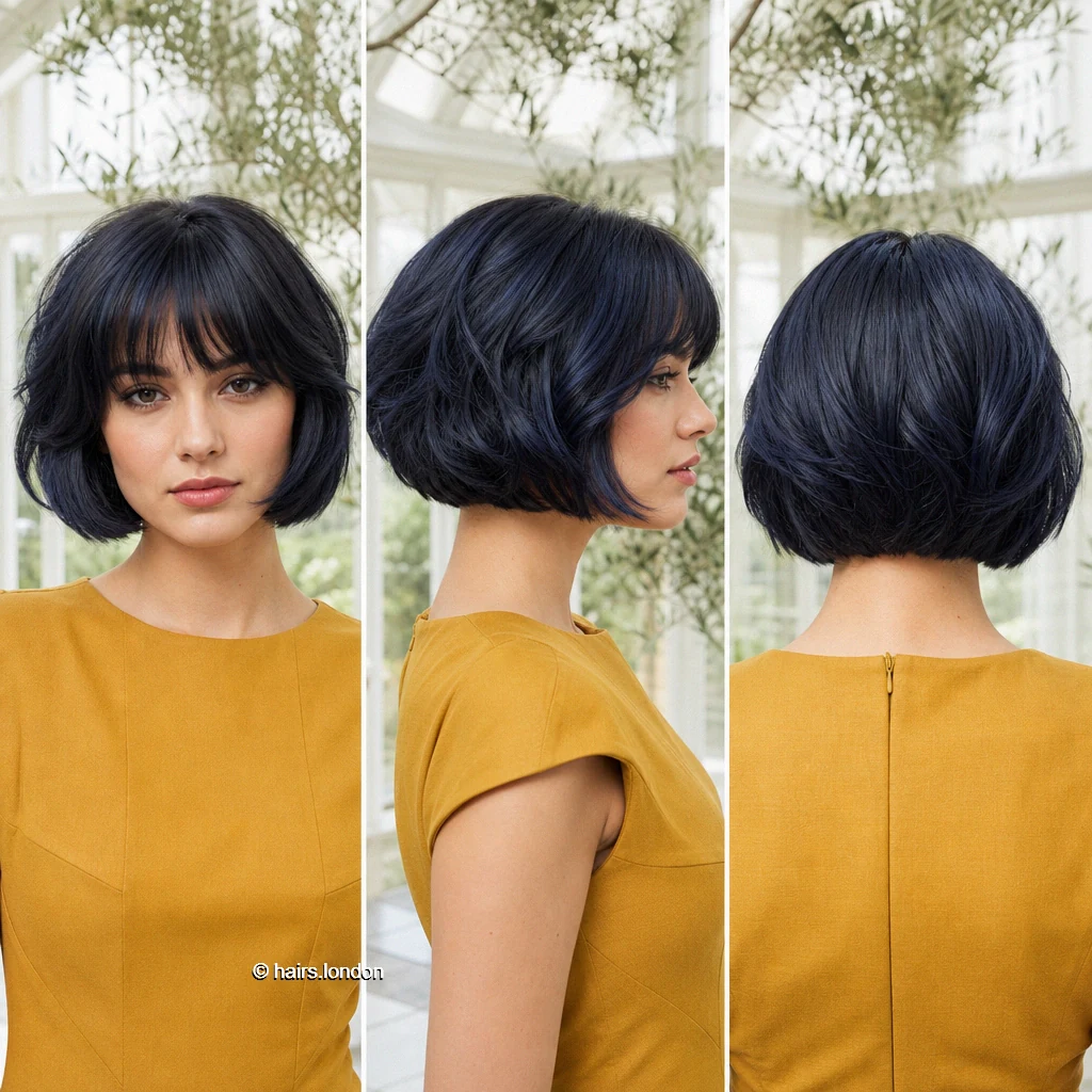 20 Bob Haircuts in Dark and Vivid Colors, From Rounded to Shaggy Navy Fringe Bob