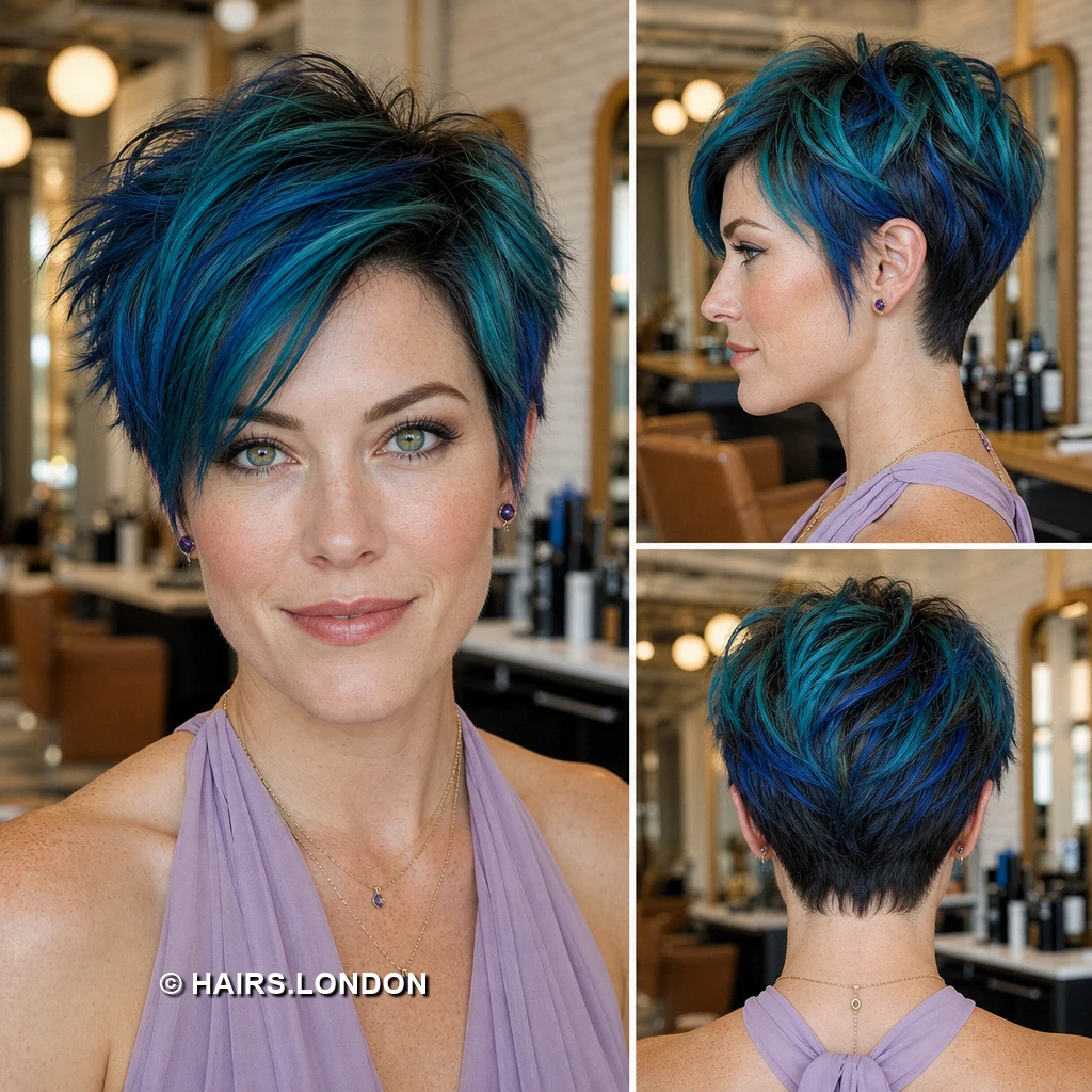 19 Blue Pixie Haircuts with Texture, Swept Fringes, and Teal Details Navy Lifted Pixie