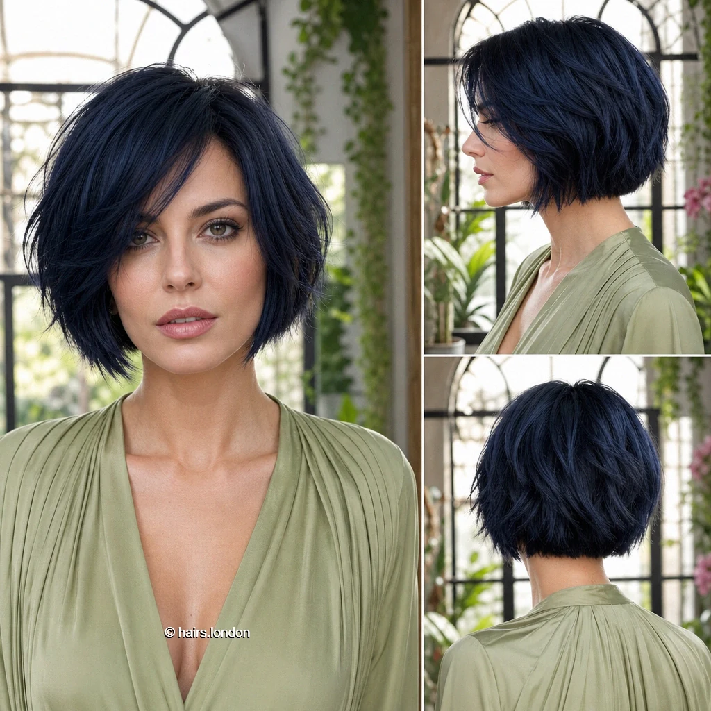 20 Bob Haircuts in Dark and Vivid Colors, From Rounded to Shaggy Navy Piecey Bob