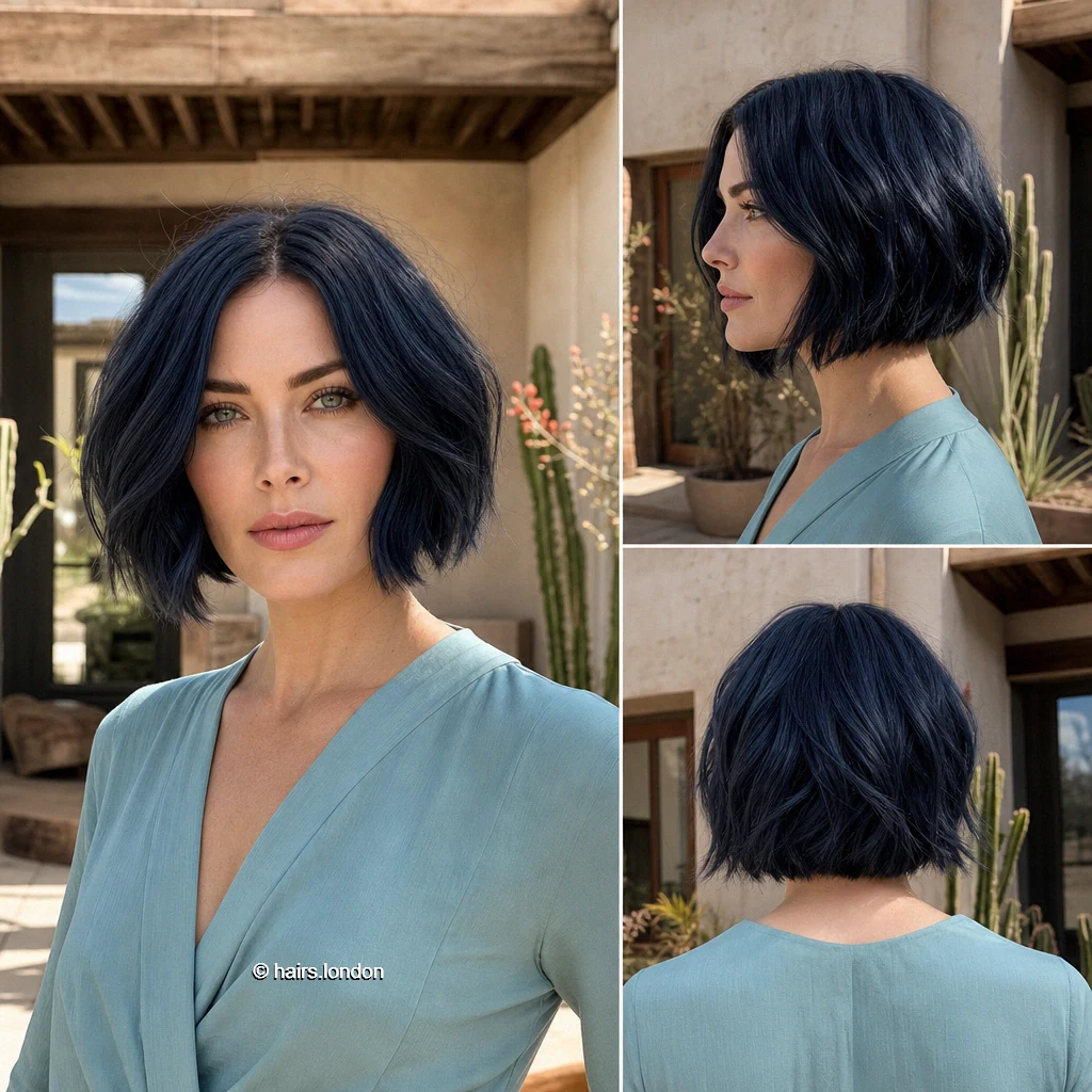 20 Bob Haircuts in Dark and Vivid Colors, From Rounded to Shaggy Navy Relaxed Bob
