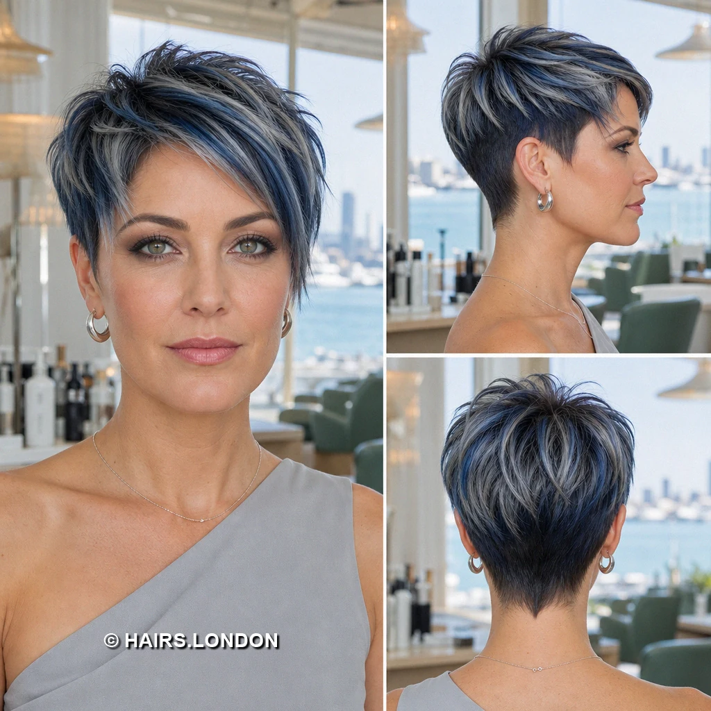 19 Blue Pixie Haircuts, From Cobalt Sweeps to Teal and Silver Layers Navy Ringlet Crop