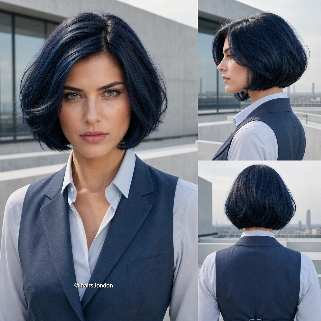 20 Bob Haircuts in Dark and Vivid Colors, From Rounded to Shaggy Navy Rounded Bob