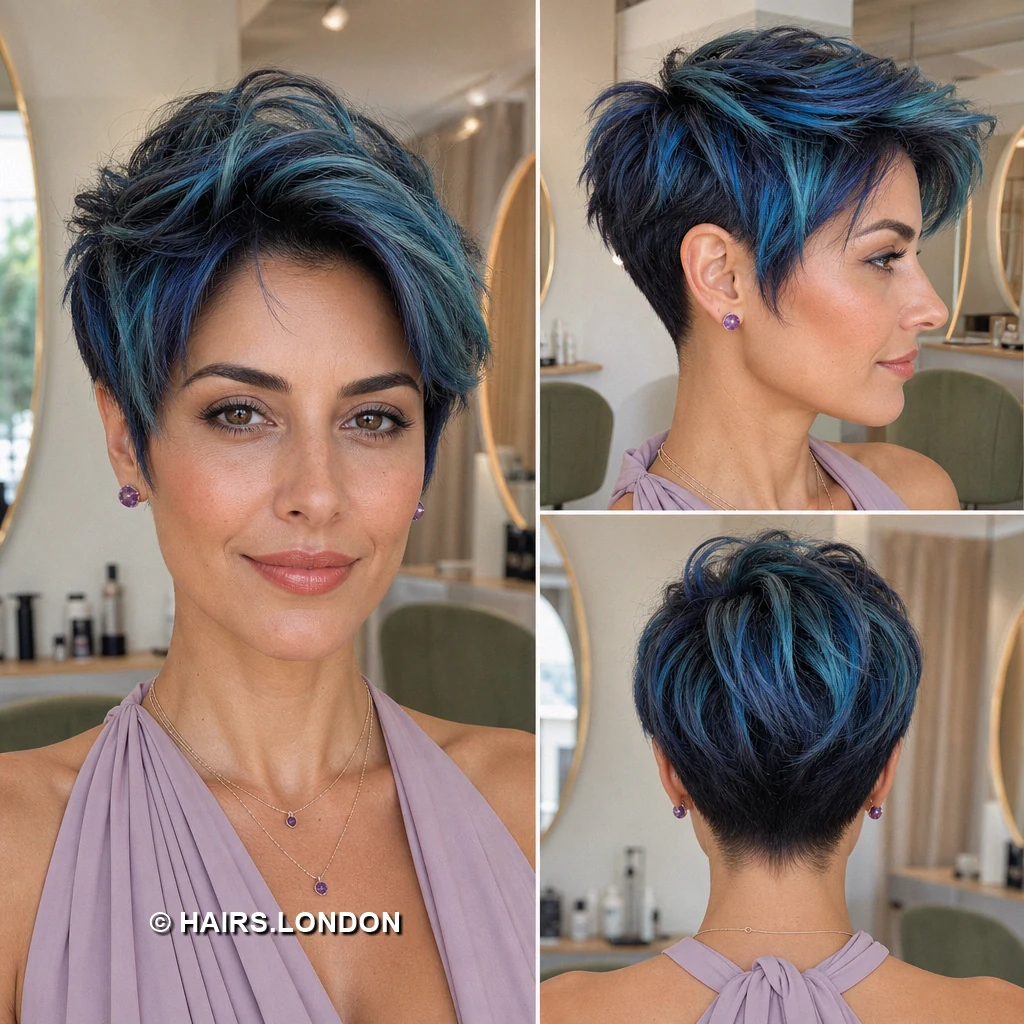 19 Blue Pixie Haircuts with Texture, Swept Fringes, and Teal Details Navy Rounded Pixie